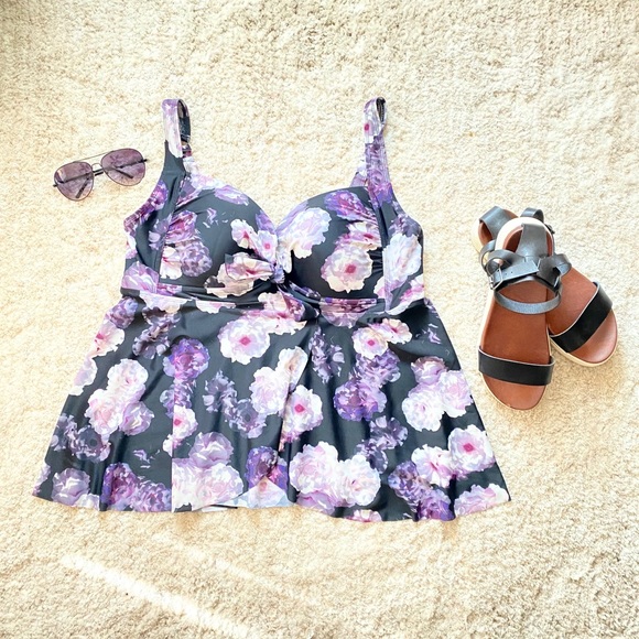 torrid Other - TORRID Black & Purple Knot Front Tankini Top